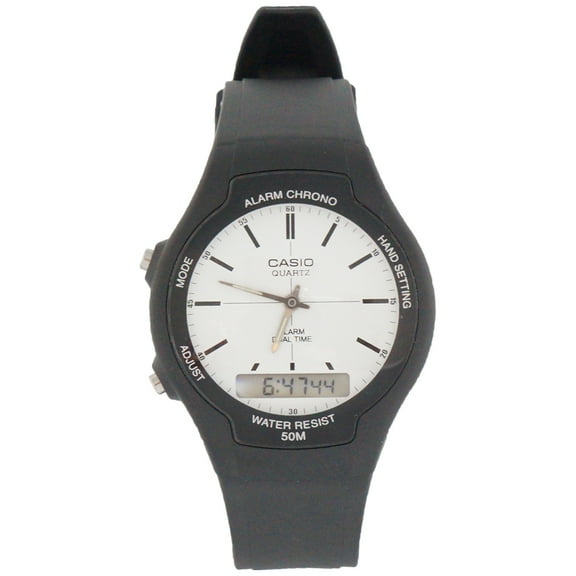 Casio Men's AW-90H-7EV Core Black Rubber Quartz with White Dial Watch