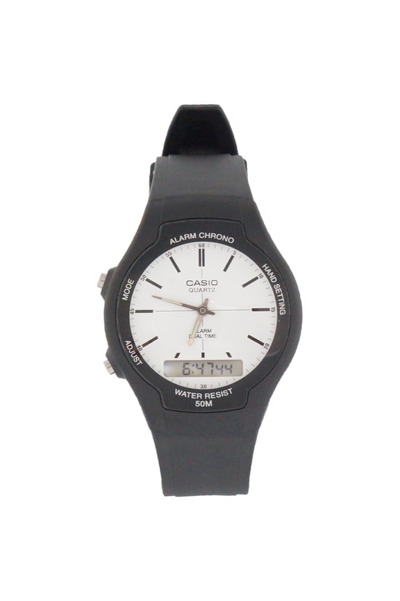 Men's AW-90H-7EV Core Black Rubber Quartz with White Dial Watch