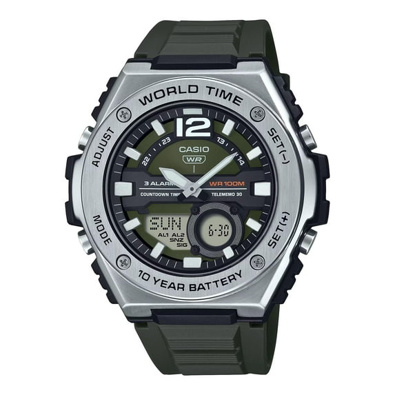 Casio Men's Analog-Digital Combination World Time Watch, Green - MWQ-100-3AVCF
