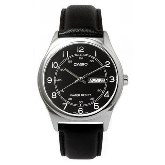 Casio Men’s Black Leather Watch with Black Dial - MTP-V006L-1B2UDF