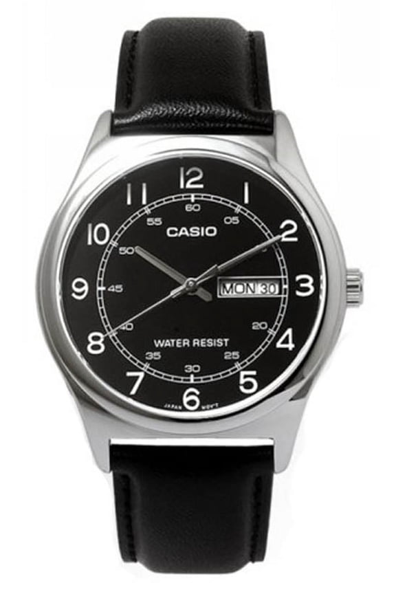 Men's Analog Quartz Stainless Steel/Black Leather Watch MTPV006L-1B2