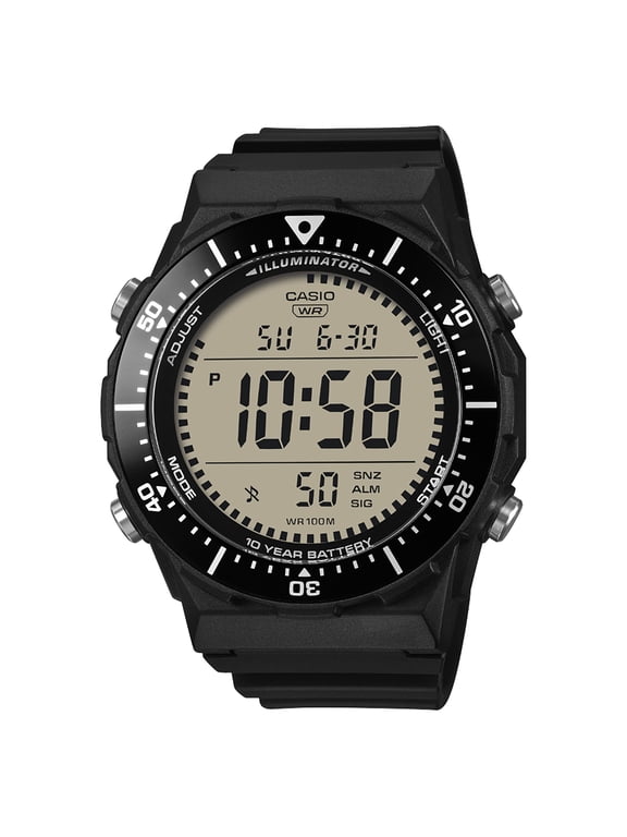 Men's Black Digital Resin Strap 10-year Battery 100M WR Large LCD Rotating Bezel AE1700H-1AVKC