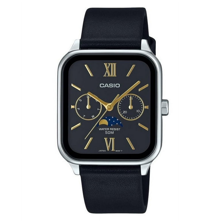 Casio Men's Black Leather Strap Analog Wristwatch, MTP-M305L