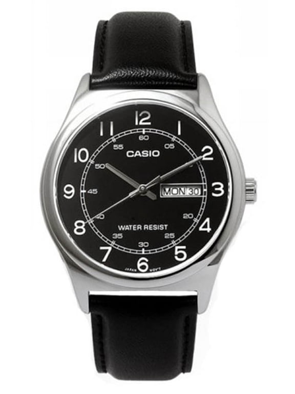 Men’s Black Leather Watch with Black Dial - MTP-V006L-1B2UDF