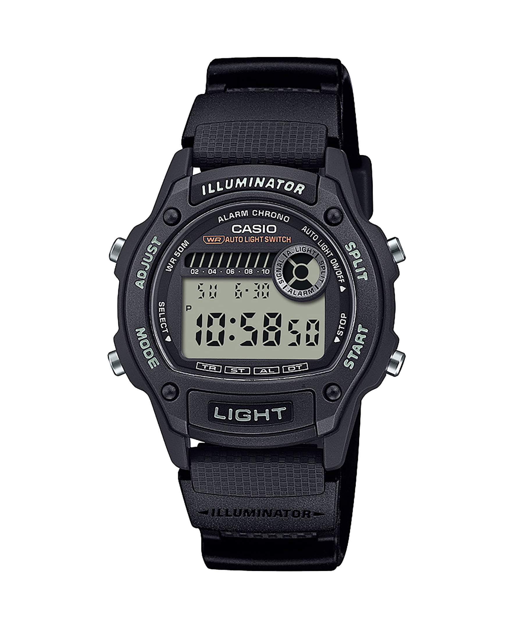 Casio Men's Black Midsize Digital Resin Strap 3-year Battery 50M WR W220H-1AVKC