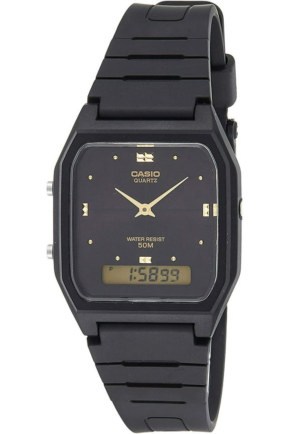 Men's Black Resin Band Analog and Digital Watch - AW-48HE-1AV