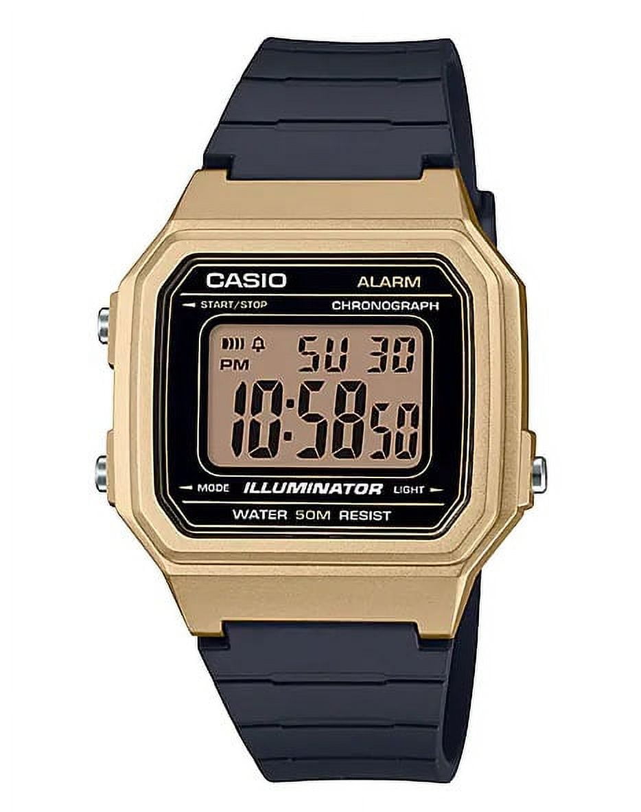 Casio Men's Black Resin Band Gold Bezel Digital Watch W-217HM-9AV