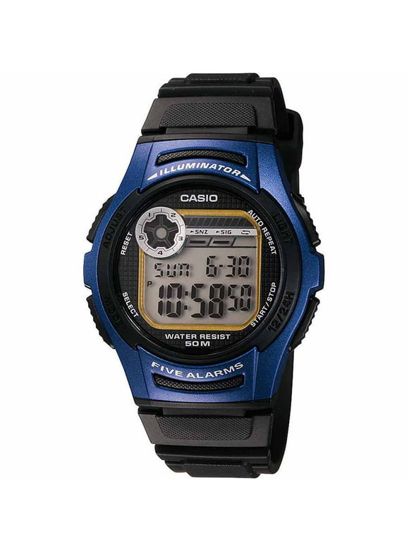 Casio Men's Black Resin Strap Digital Sport Watch, Blue Accents W213-2AV