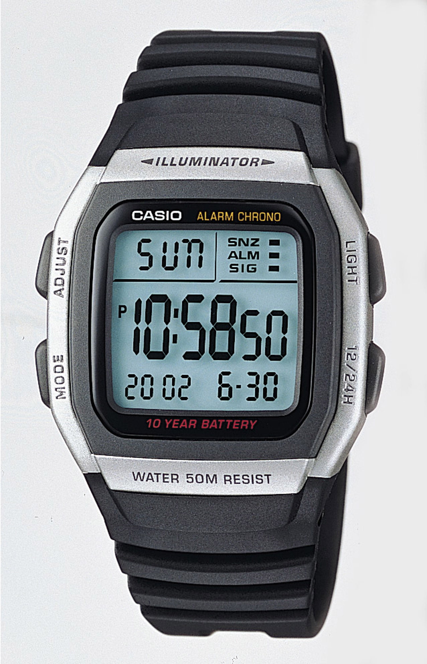 Casio Men's Black and Silver Sport Digital Watch with Resin Strap W96H1AV