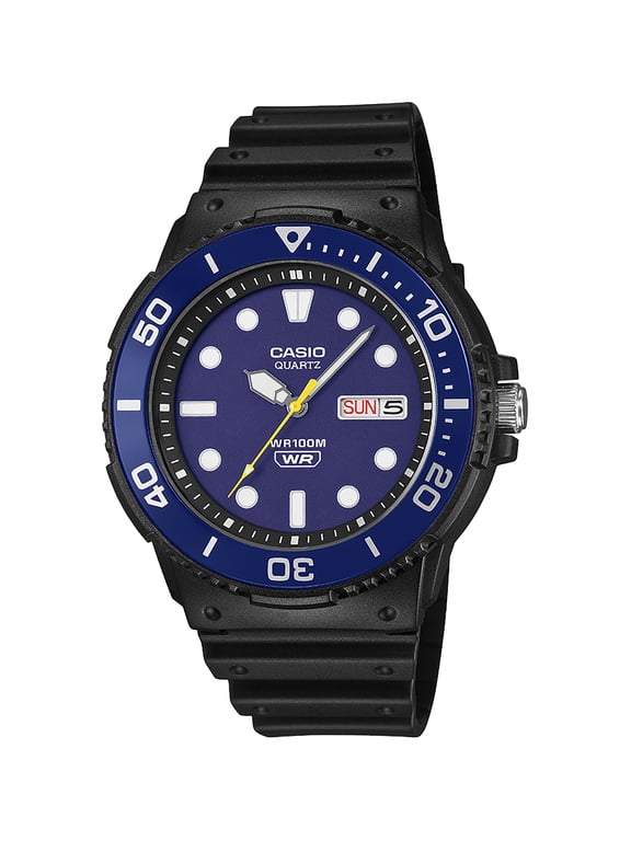 Men's Blue Analog Resin Strap 3-year Battery 100M WR Aluminum Ring MRW230H-2EVKC