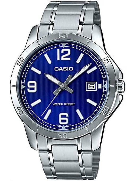 Mens Blue Dial Analog Watch with Stainless Steel Bracelet - MTP-V004D-2BUDF