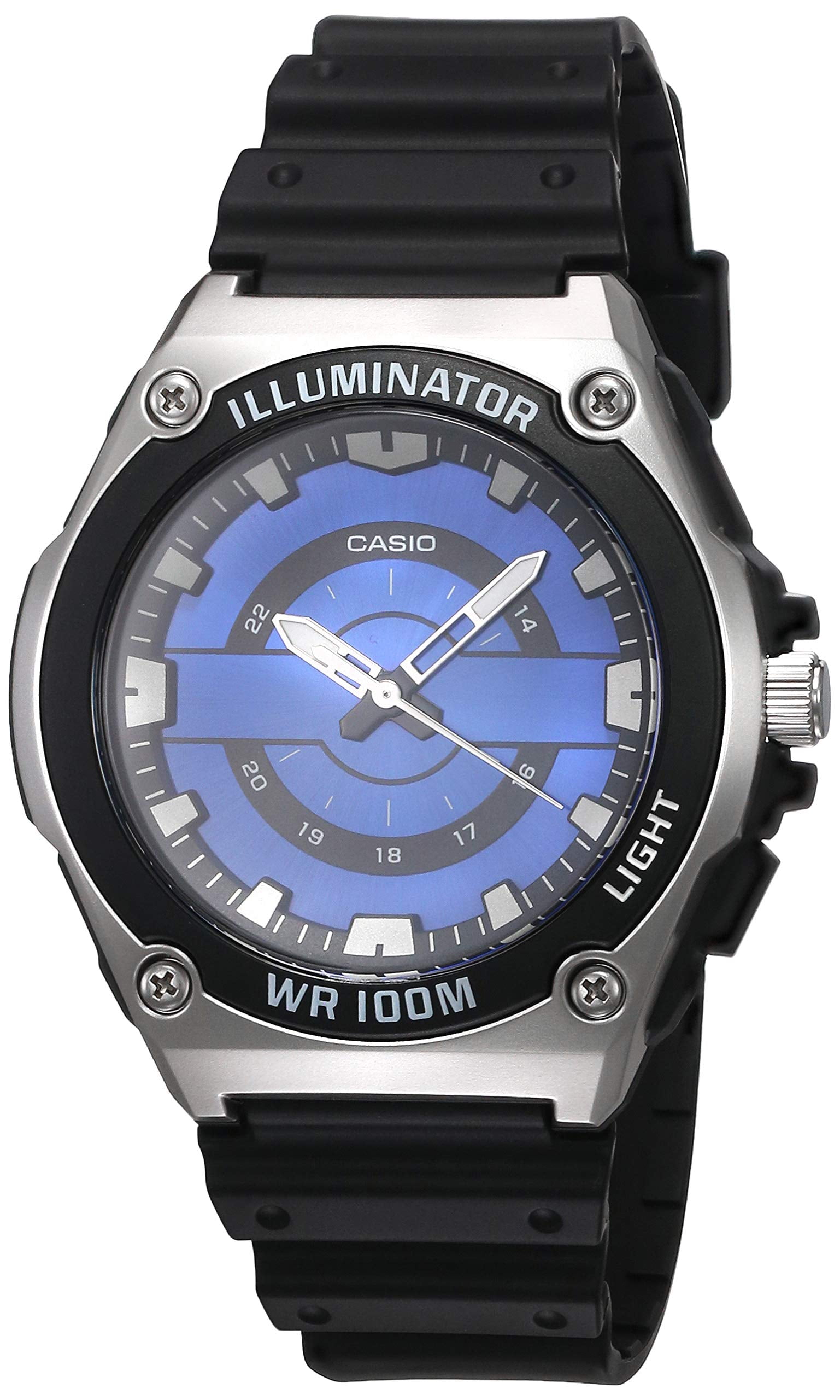 Casio Men's Blue Dial Quartz Resin Strap, Black, 23.7 Casual Watch (Model: MWC-100H-2A2VCF)