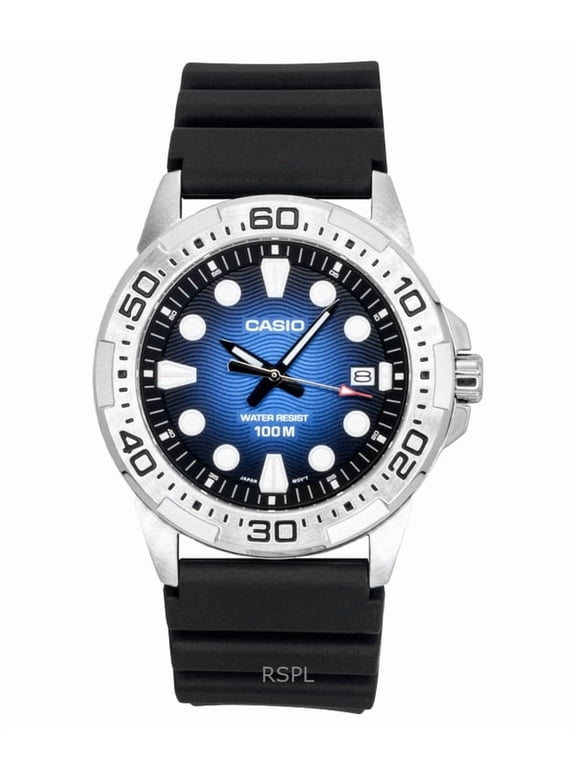 Mens Blue Dial Stainless Steel Black Resin Sport Watch - MTD-140-2AVDF