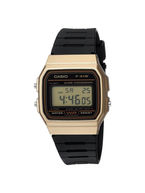Men's Casual Digital Black Resin Sport Watch, Gold Case F91WM-9A