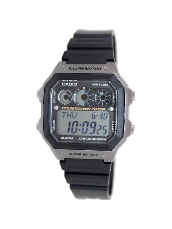 Men's Classic Digital Watch with Black Resin Strap with Grey Accents
