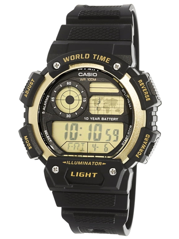Men's Classic Digital World Time Watch, Black/Gold - AE1400WH-9AV