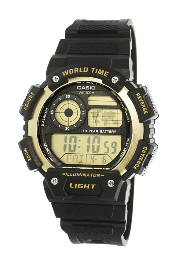Men's Classic Digital World Time Watch, Black/Gold - AE1400WH-9AV