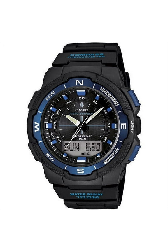 Men's Classic Twin Sensor Thermometer Compass Black with Blue Watch SGW500H-2BV