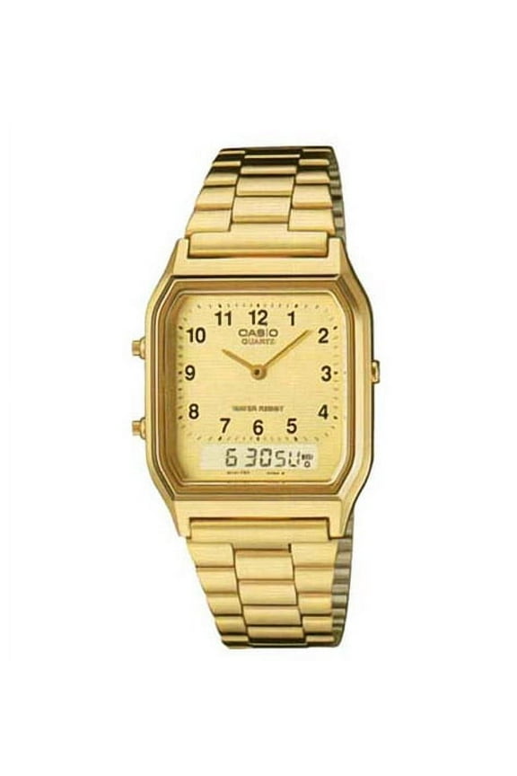 Men's Classic Watch Quartz Gold Tone Stainless Steel Analog and Digital Mineral Crystal AQ-230GA-9B