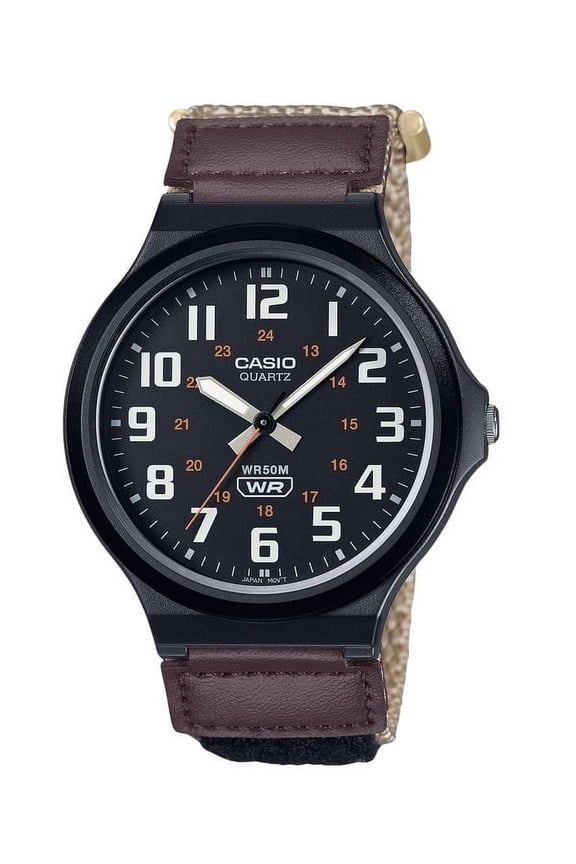 Men's Cloth Strap Analog Wristwatch, Black, MW-240B-5BV