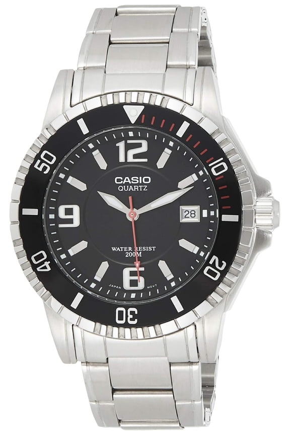Men's Collection Quartz Watch with Stainless Steel Strap, Silver, 25 (Model: MTD-1053D-1AVES), Black