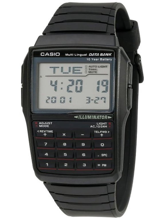 Men's Data Bank Calculator Watch with Black Resin Strap