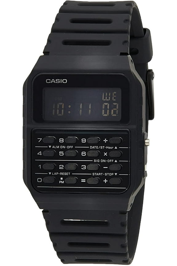 Men's Data Bank Digital Dual Time Calculator Black Resin Watch CA53WF-1B