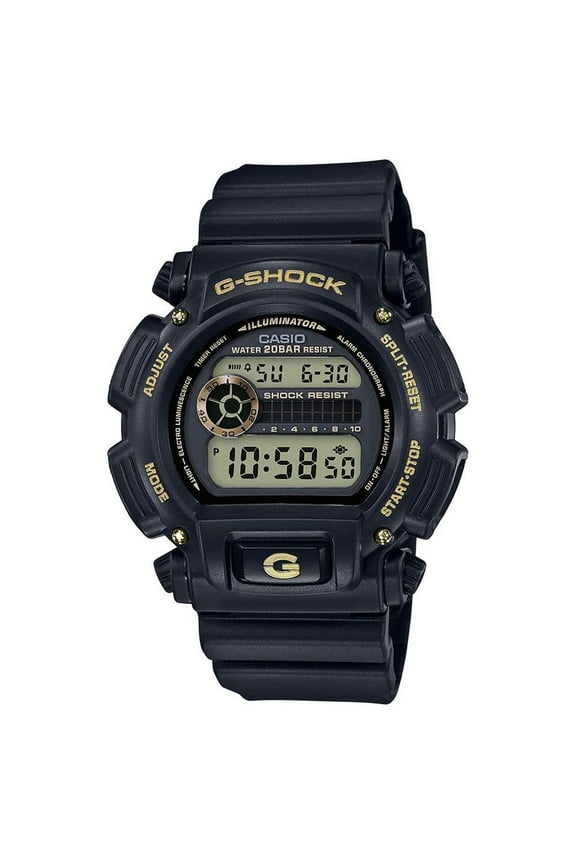 Casio Men's Digital Black and Gold Resin Strap G-Shock Watch DW9052GBX1A9