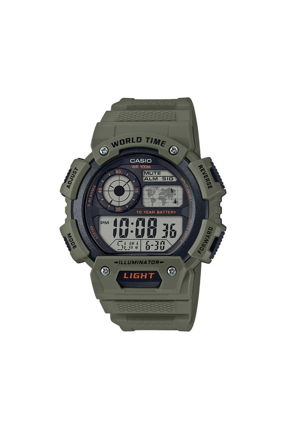 Men's Digital World Time Watch, Green