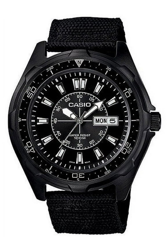Men's Dive Style Stainless Steel Watch, Black Nylon Strap