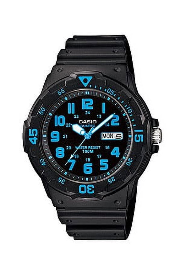 Men's Dive Style Watch, Black/Blue Accents MRW200H-2BV