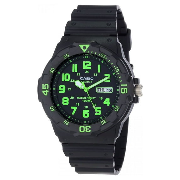 Casio Men's Dive Style Watch, Black/Green Accents MRW200H-3BV