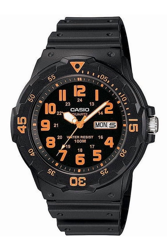 Men's Dive Style Watch, Black/Orange Accents MRW200H-4BV