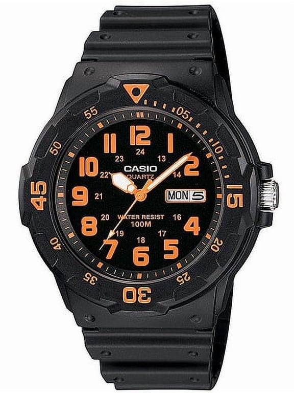 Men's Dive Style Watch, Black/Orange Accents MRW200H-4BV