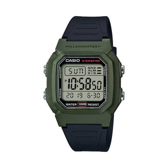 Casio Men's Dual Time Digital Watch, Green/Black - W-800HM-3AVCF