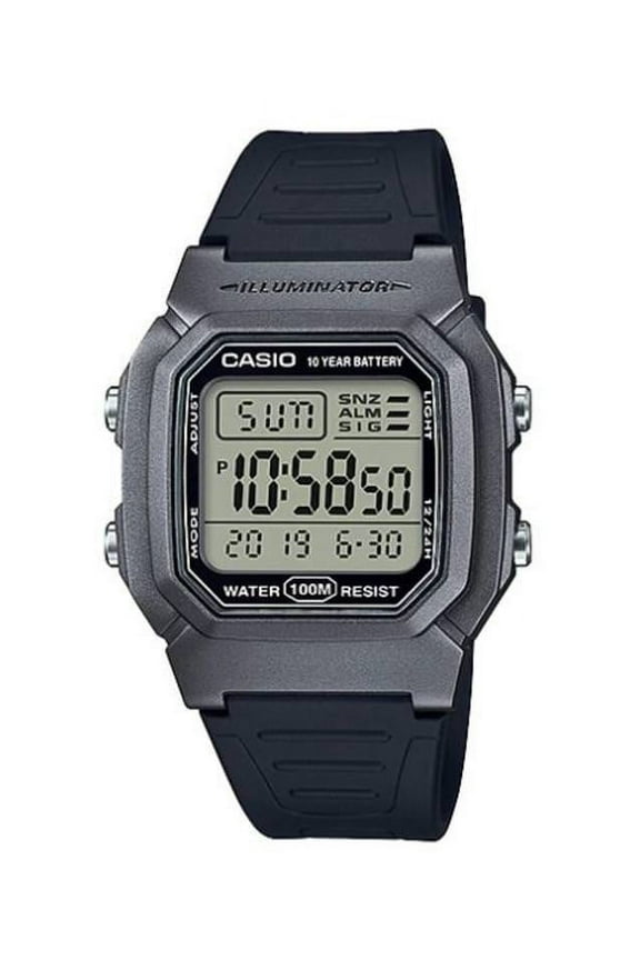 Men's Dual Time Digital Watch, Silver/Black - W-800HM-7AVCF