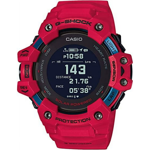 Casio Men's G-Shock Move, GPS + Heart Rate Running Watch, Quartz Solar Assisted Watch with Resin Strap, Red, (Model: GBD-H1000-4)