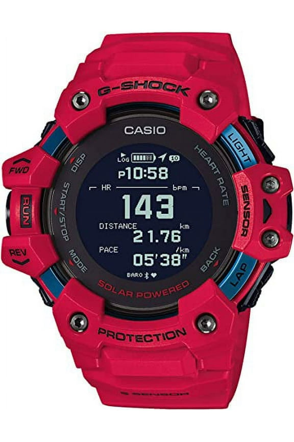 Men's G-Shock Move, GPS + Heart Rate Running Watch, Quartz Solar Assisted Watch with Resin Strap, Red, (Model: GBD-H1000-4)