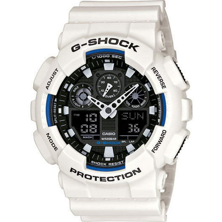 Casio Men's GA-100 Series G-Shock Quartz 200M WR Shock Resistant Watch  White/Black. Plastic Band