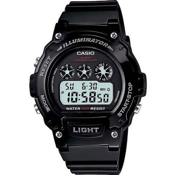 Casio Men's Glossy Resin Digital Sport Watch, Black W214HC-1AV
