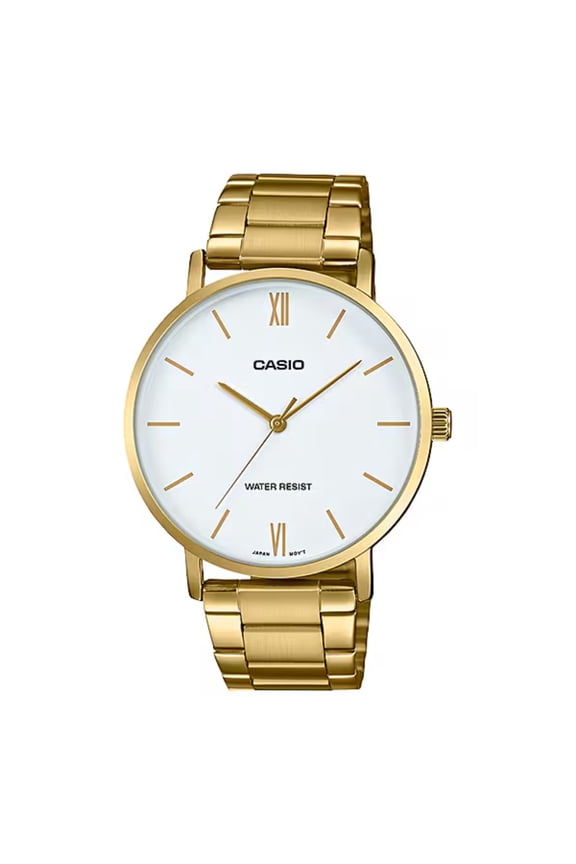 Mens Gold Tone Analog Watch with White Dial - MTP-VT01G-7BUDF