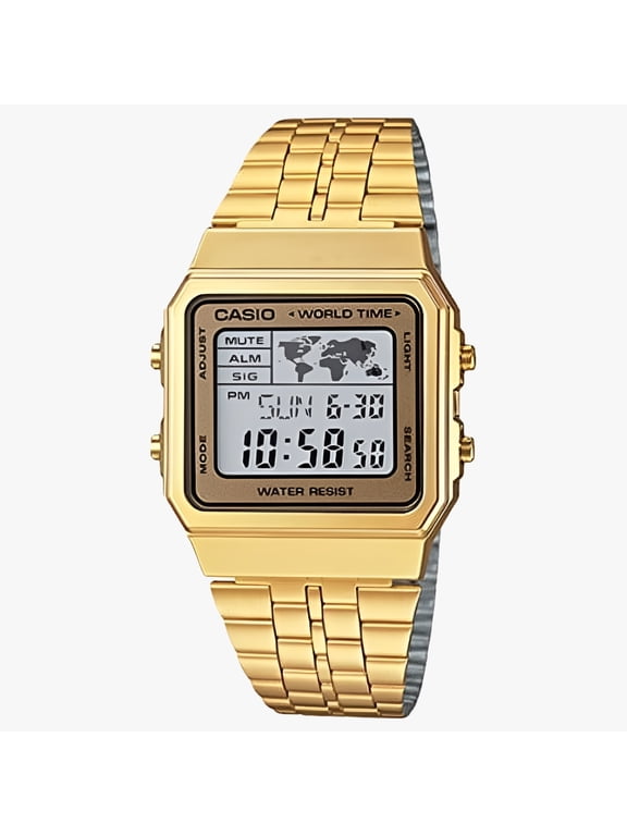 Men's Gold-Tone Stainless Steel World Time Wristwatch, Gold, (A500WGA-9D)