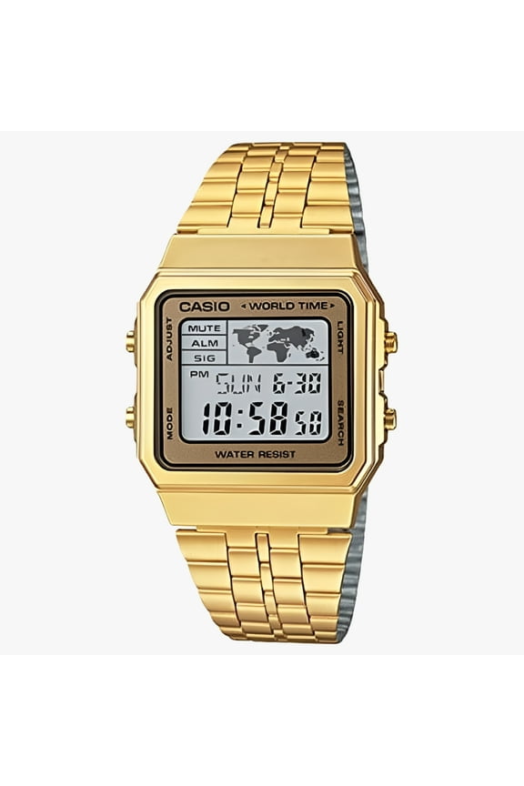 Men's Gold-Tone Stainless Steel World Time Wristwatch, Gold, (A500WGA-9D)