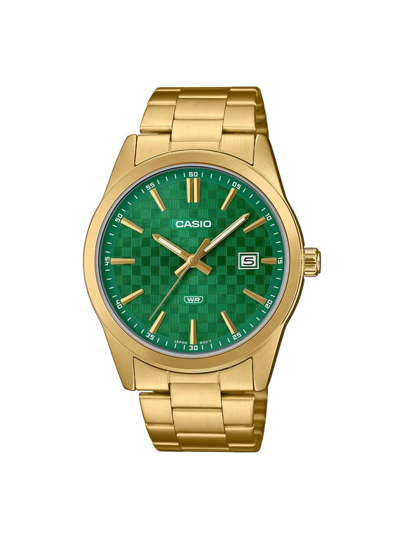 Mens Gold Watch with Green Dial - MTP-VD03G-3AUDF