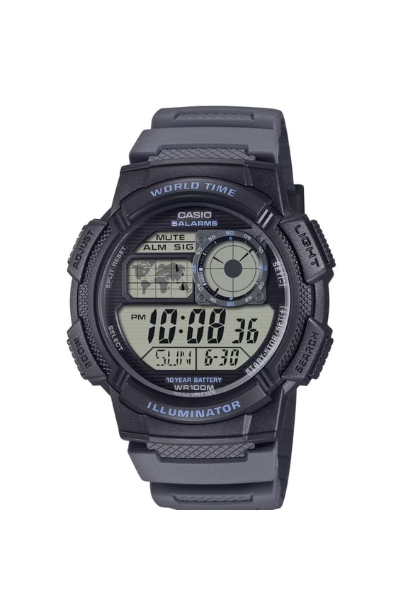 Men's Gray Illuminator Digital World Time Watch - AE-1000W-8AVCF