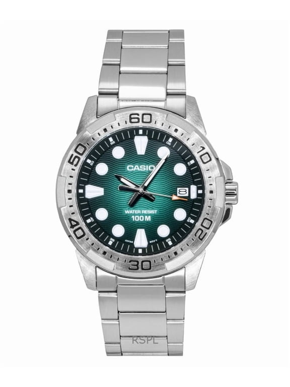 Mens Green Dial Stainless Steel Classic Sport Watch - MTD-140D-3AVDF