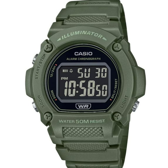 Casio Men's Green Digital Resin Strap Sport Watch with Black Dial W219HC-3BV