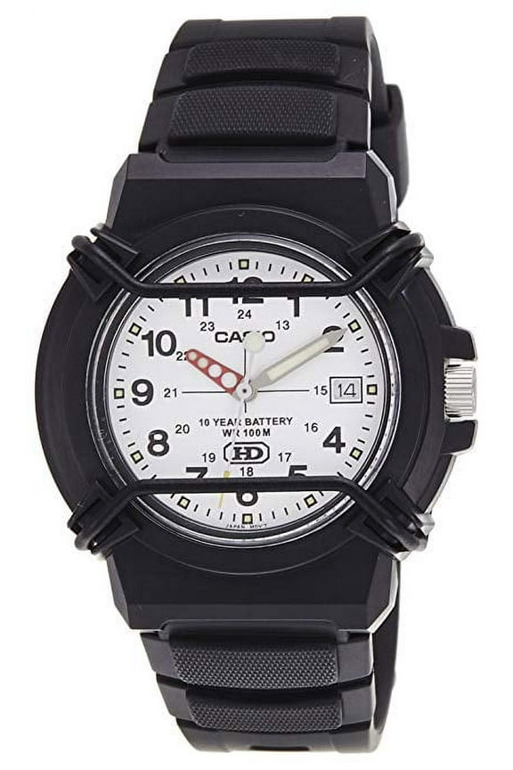 Men's HDA600B-7BV Black Resin Quartz Watch with White Dial