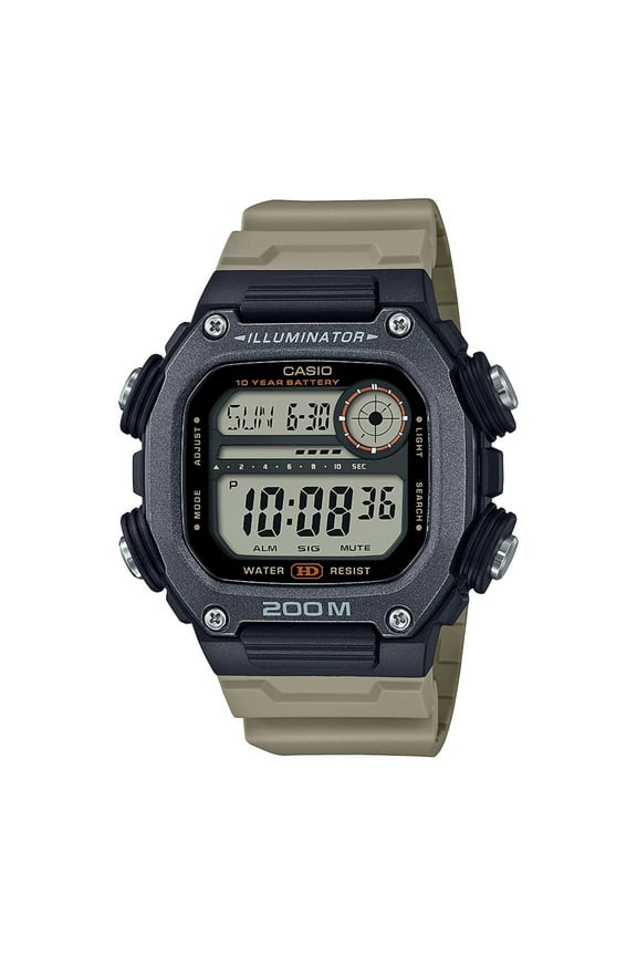 Men's Heavy Duty Digital Sport Watch with Extra Long Strap, Tan-Silver DW-291HX-5AV