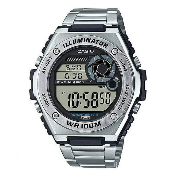 Casio Men's Heavy Duty Metal Bezel Digital Watch, Stainless Steel Bracelet - MWD100HD-1AV